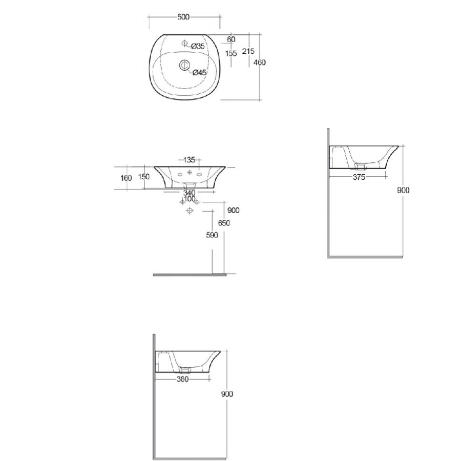 Lavabo sospeso Sensation in ceramica bianca lunghezza 50 cm by CeramicStore | Lo specialista del tuo bagno