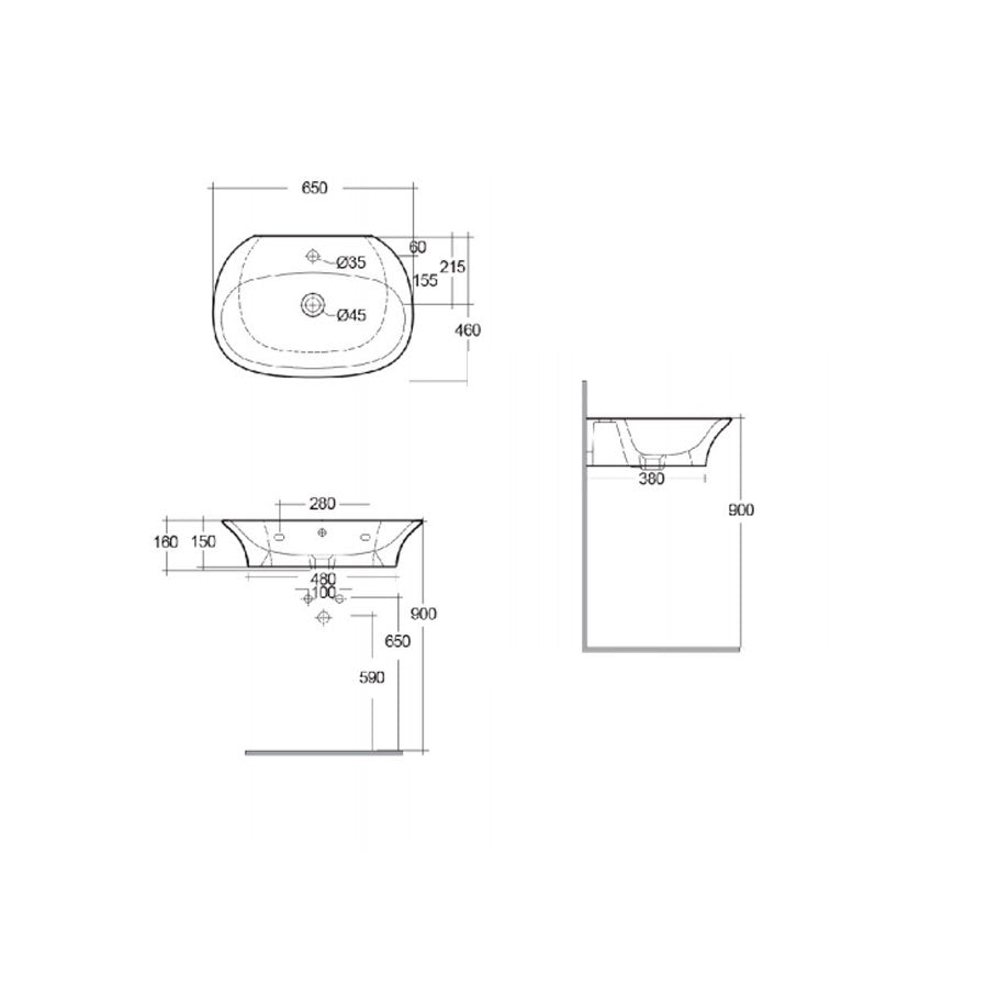 Lavabo sospeso Sensation in ceramica bianca lunghezza 65 cm by CeramicStore | Lo specialista del tuo bagno
