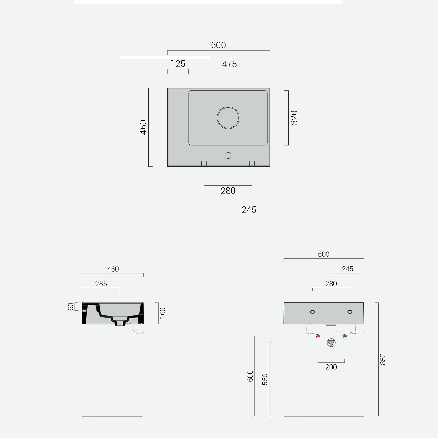 Lavabo lavatrucco monoforo Domus Falerii bianco lucido 60x46 cm con vasca a sinistra by CeramicStore | Lo specialista del tuo bagno