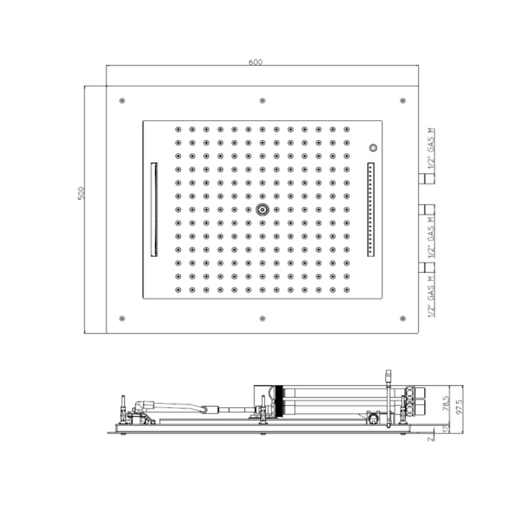 Soffione doccia acciaio inox cromo Bossini Frame Multifunzione 60x50 cm 3 getti by CeramicStore | Lo specialista del tuo bagno