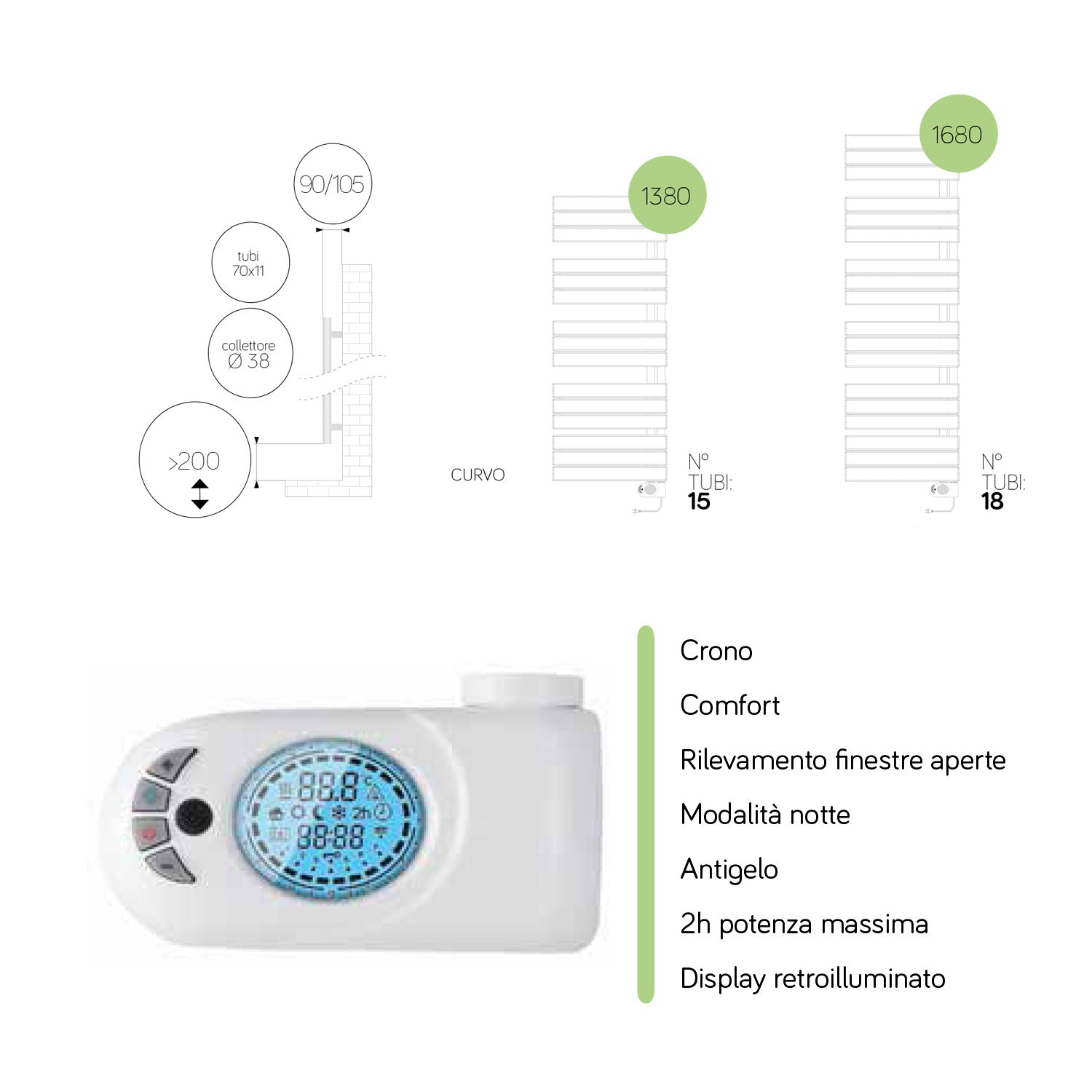 Termoarredo elettrico bianco curvo Lazzarini E-Pieve 1680x550 cm 750 watt by CeramicStore | Lo specialista del tuo bagno