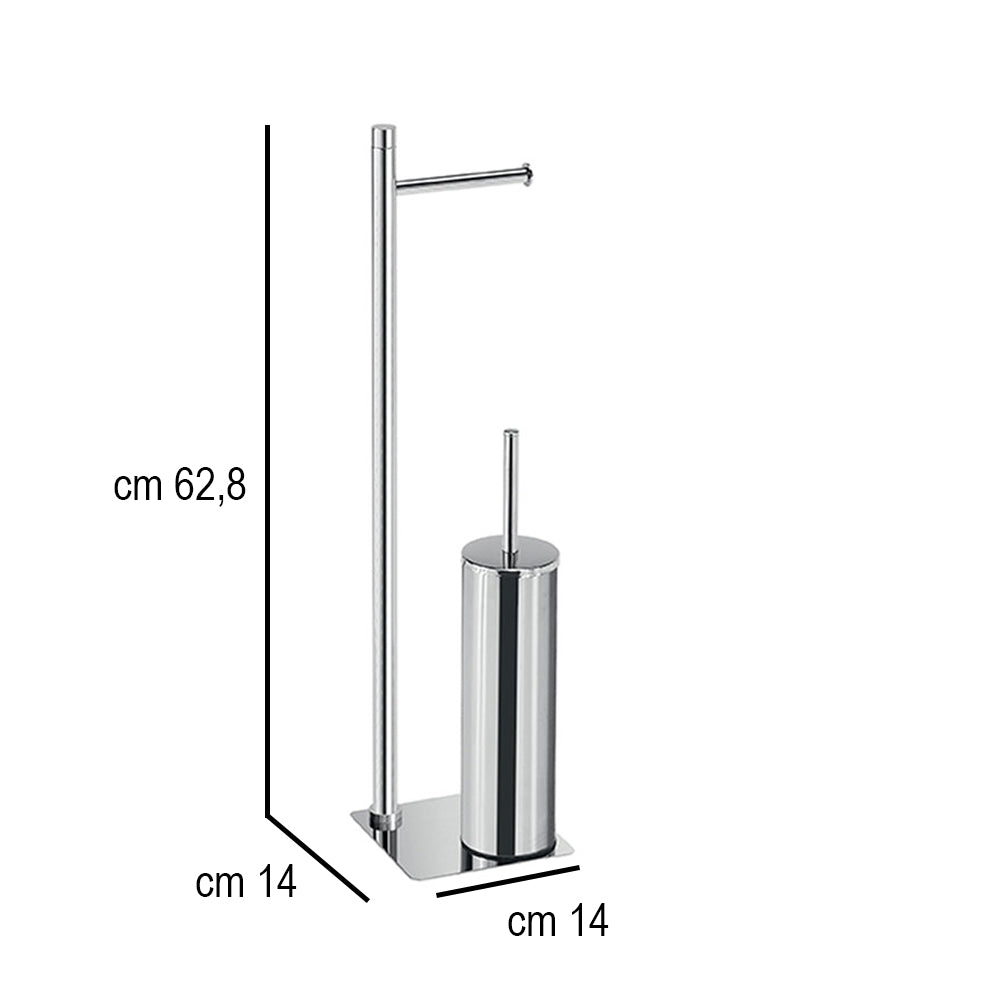 Piantana in Acciaio Inox con portarotolo e scopino Gedy serie Trilly - Cromato