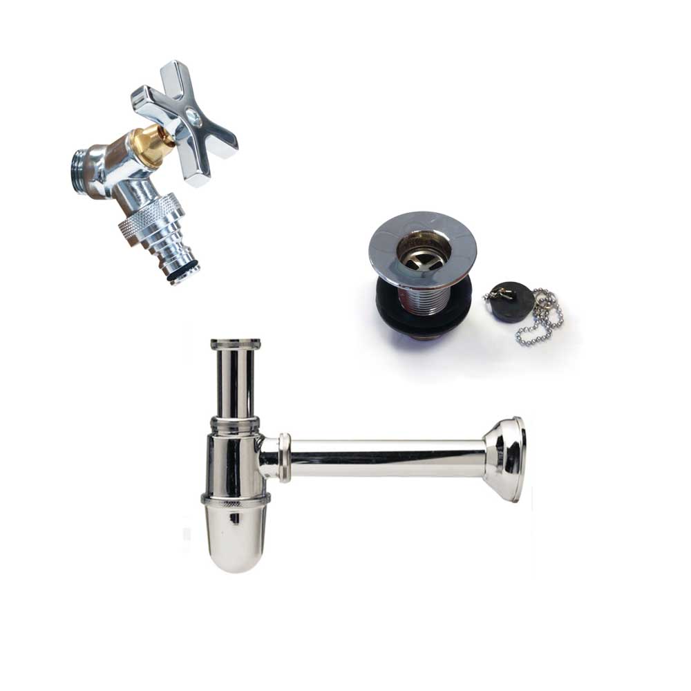Kit Rubinetto, Sifone di scarico e piletta in ottone cromato per lavabi da esterno by CeramicStore | Lo specialista del tuo bagno