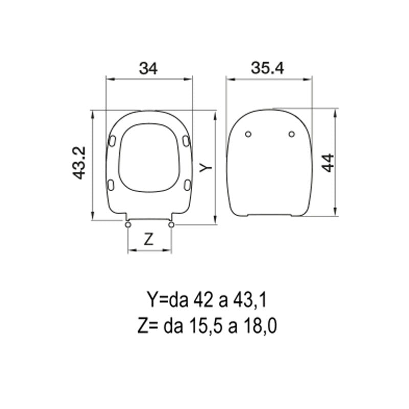 Sedile wc in termoindurente per Ideal Standard vaso serie Tesi cm cerniere regolabili