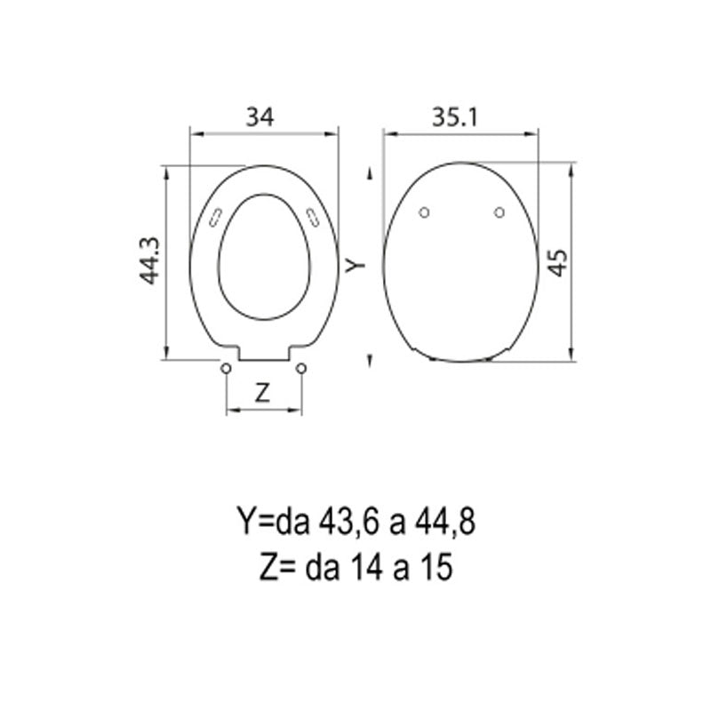 Sedile wc in termoindurente per Vitra vaso serie Normus cm cerniere regolabili