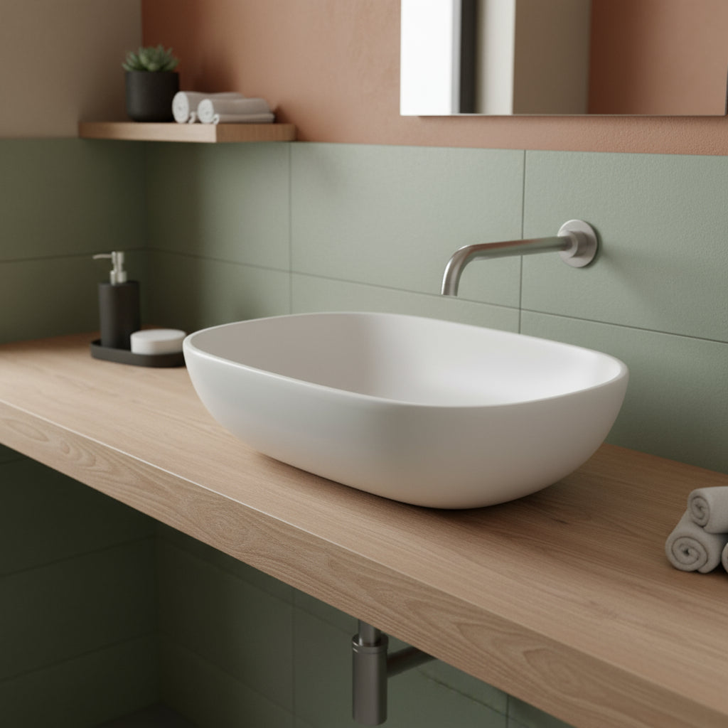 Lavabo da appoggio in resina Grigio matt semi-trasparente serie ''Snob2.0'' Cipi 55cm