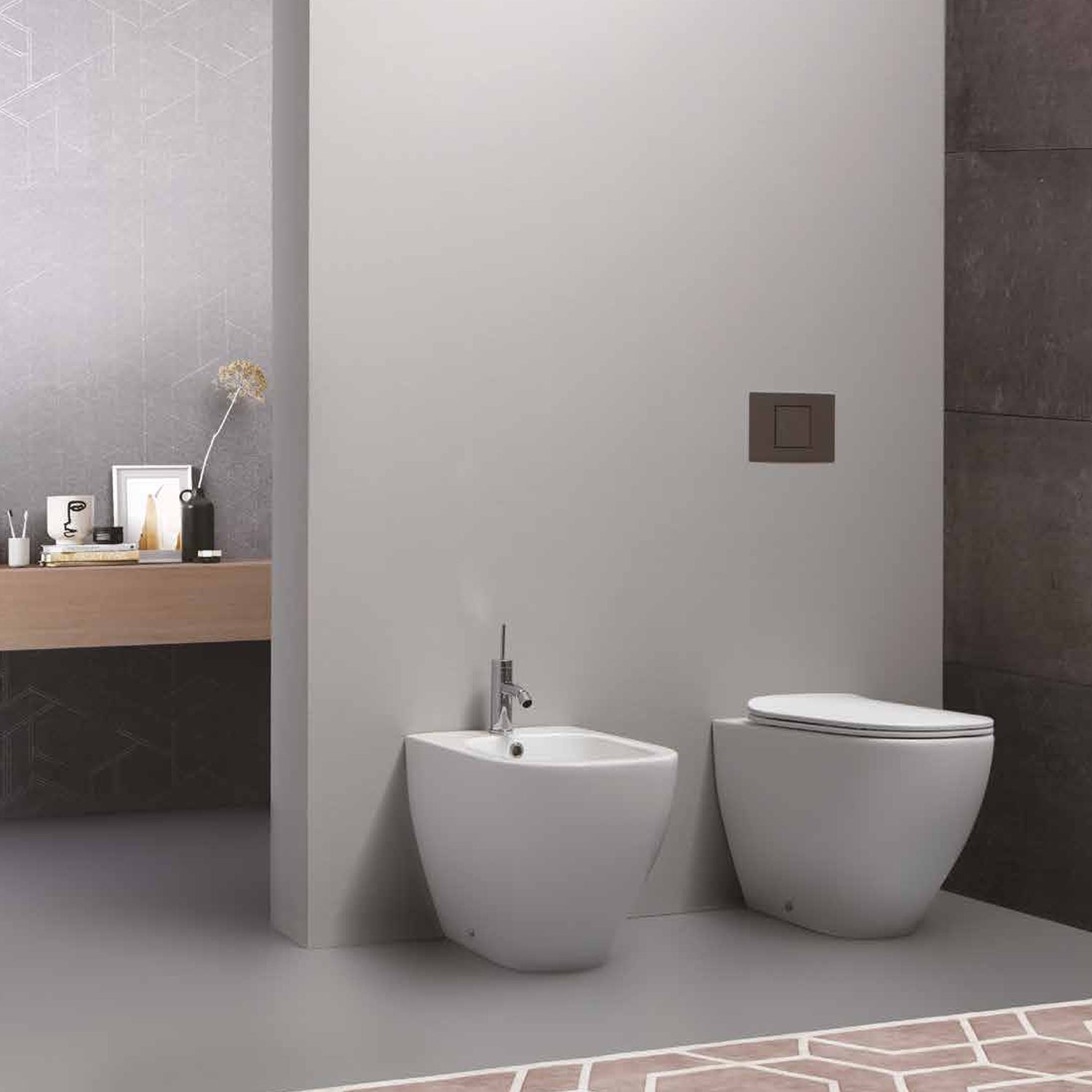 Santari filomuro serie Forever 55 in ceramica bianca con coprivaso chiusura tradizionale- Disegno Ceramica