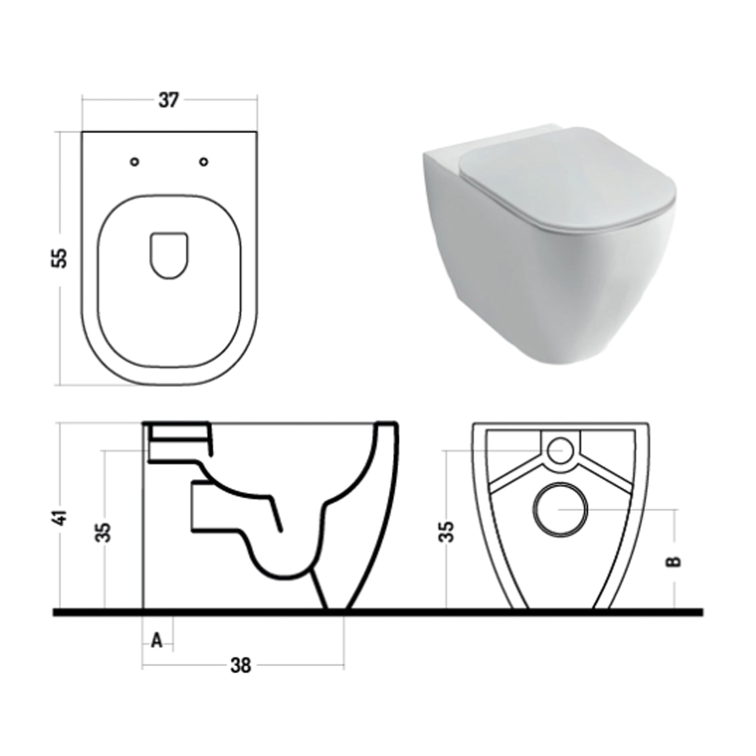 Santari filomuro serie Forever 55 in ceramica bianca con coprivaso chiusura tradizionale- Disegno Ceramica