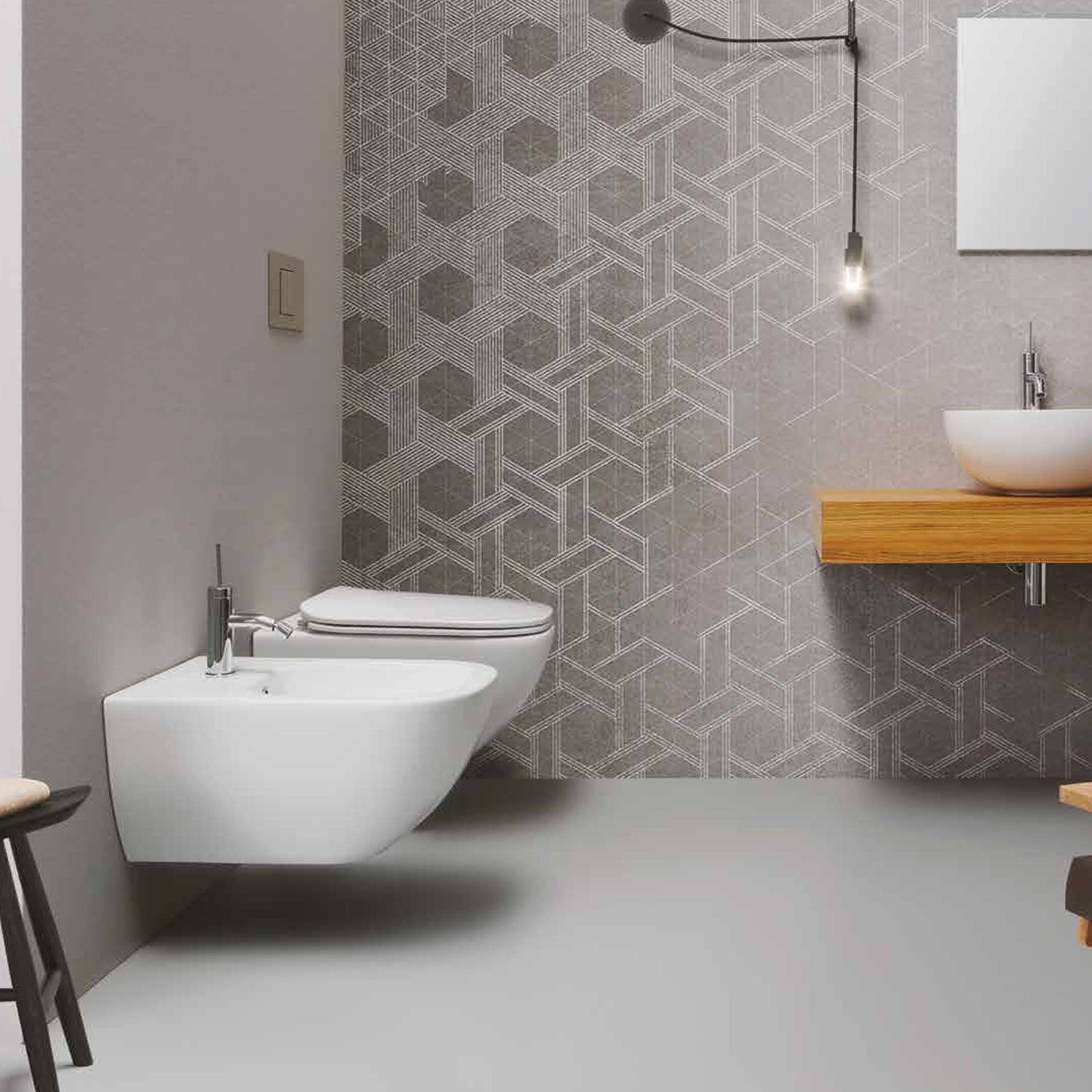 Santari sospesi serie Forever 55 in ceramica bianca con coprivaso chiusura tradizionale - Disegno Ceramica