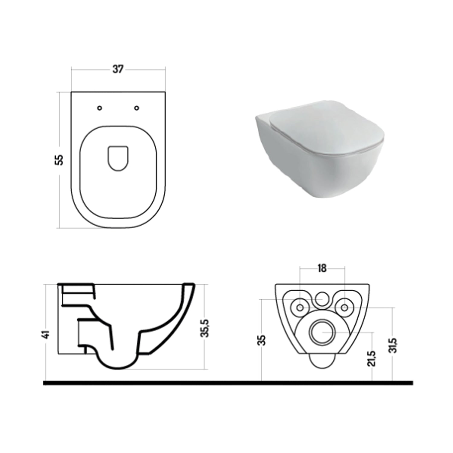 Santari sospesi serie Forever 55 in ceramica bianca con coprivaso chiusura tradizionale - Disegno Ceramica