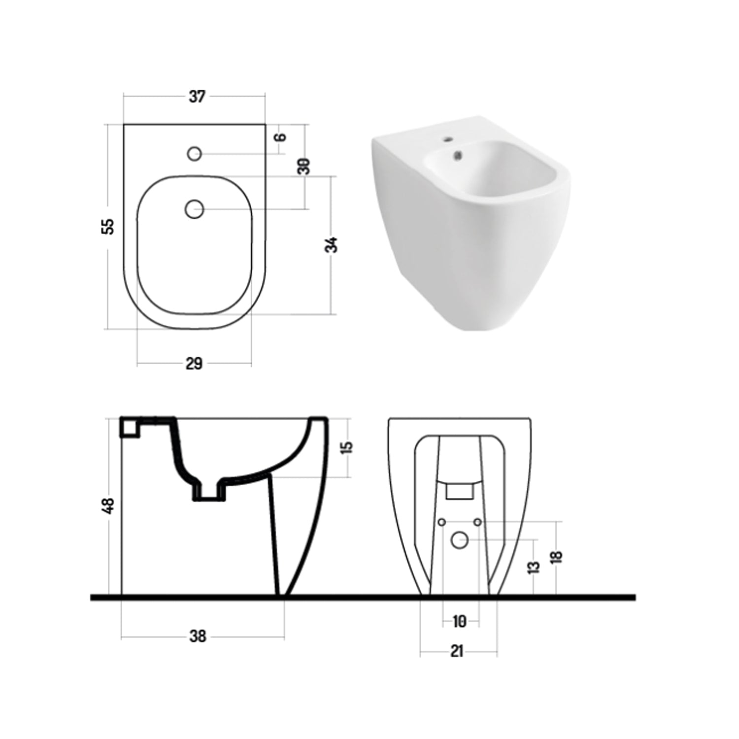 Bidet filomuro serie Forever h48 Terza età in ceramica bianca lucida - Disegno Ceramica