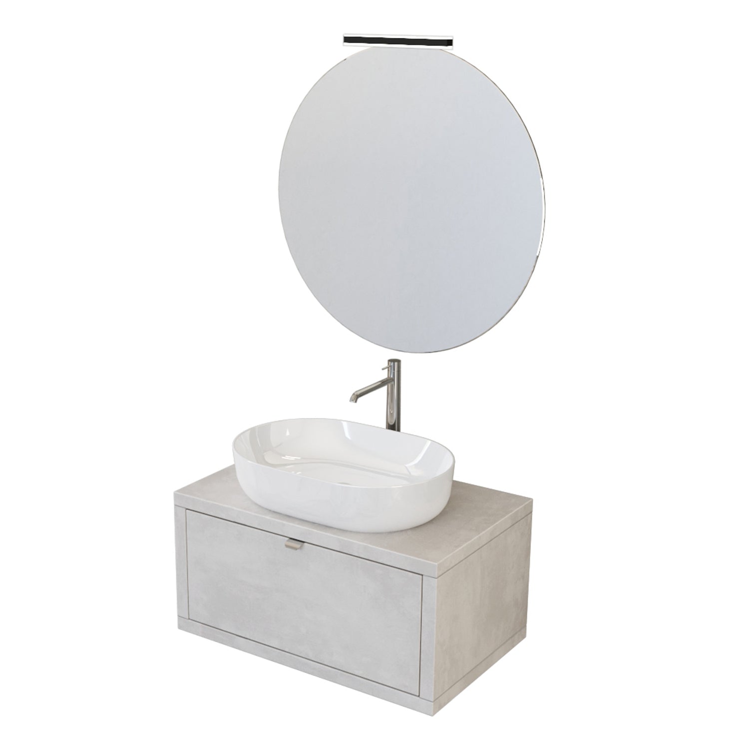 Composizione bagno sospesa Nyumba a 1 cassetto con lavabo, specchio e lampada LED 80x40 cm grigio cielo by CeramicStore | Lo specialista del tuo bagno