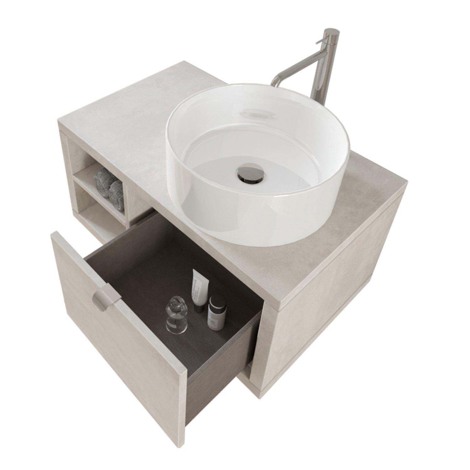 Composizione bagno sospesa Nyumba a 1 cassetto e vano a giorno con lavabo, specchio e lampada LED 80x40 cm grigio cielo by CeramicStore | Lo specialista del tuo bagno