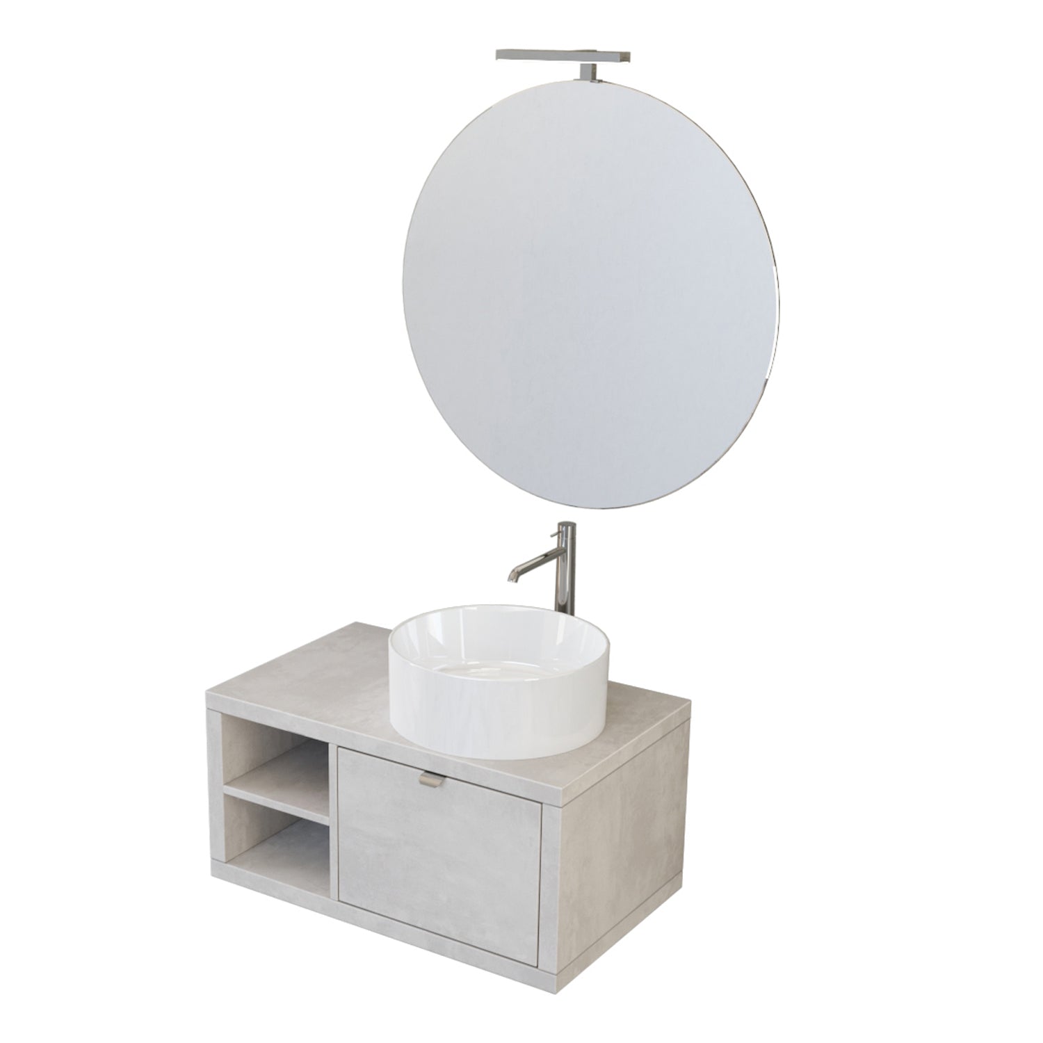 Composizione bagno sospesa Nyumba a 1 cassetto e vano a giorno con lavabo, specchio e lampada LED 80x40 cm grigio cielo by CeramicStore | Lo specialista del tuo bagno