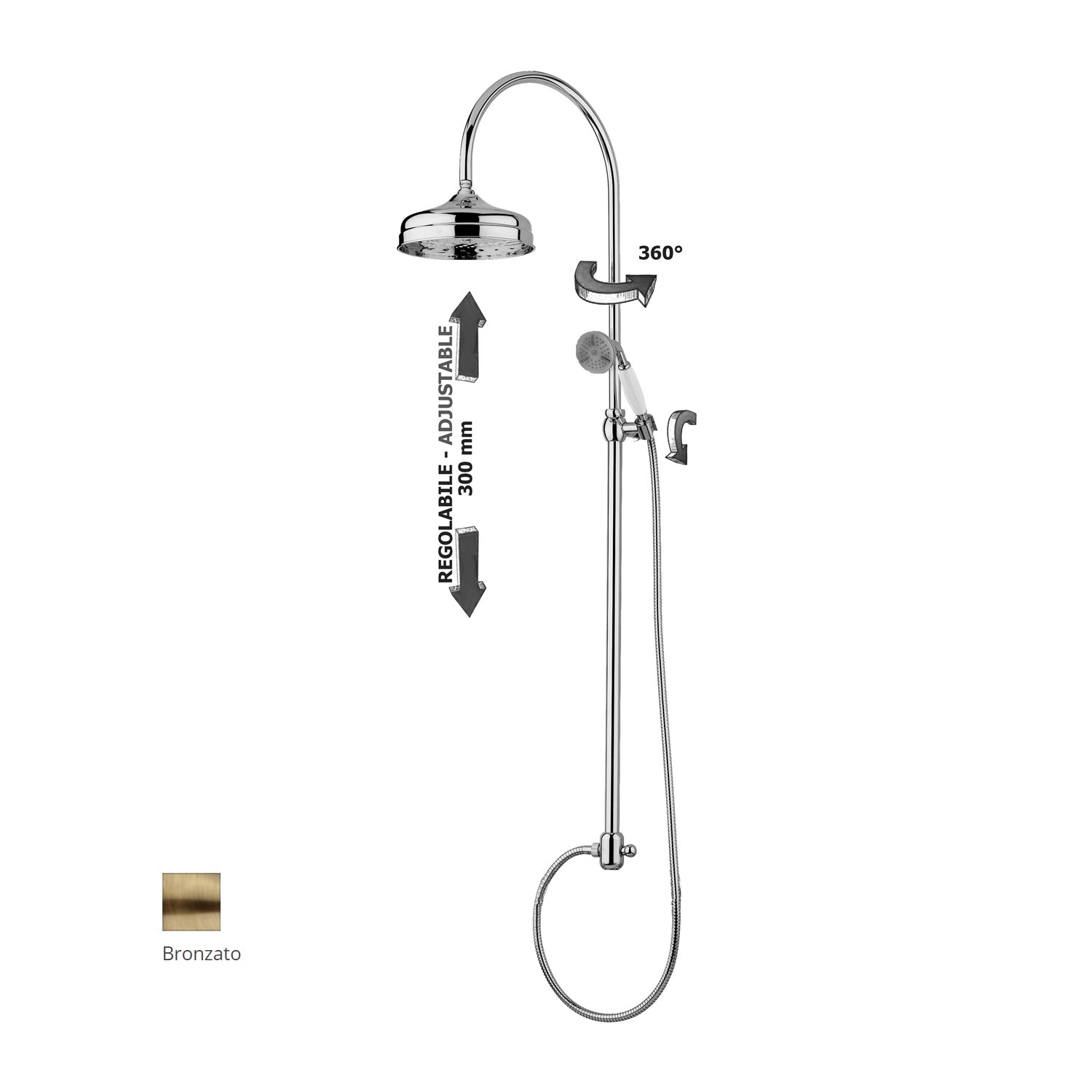 Colonna doccia regolabile Belinda con doccia RetrಠPaffoni - Bronzato by CeramicStore | Lo specialista del tuo bagno
