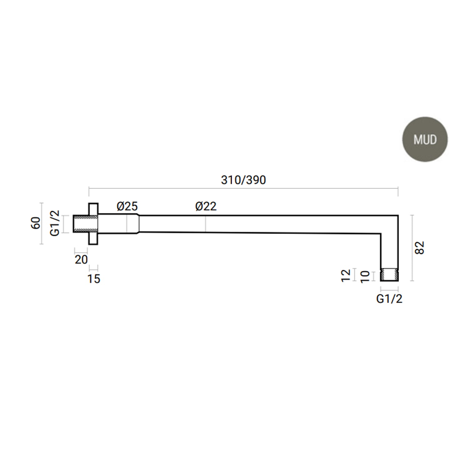 Braccio doccia quadro 40 cm DocciaGo - Grigio Fango by CeramicStore | Lo specialista del tuo bagno