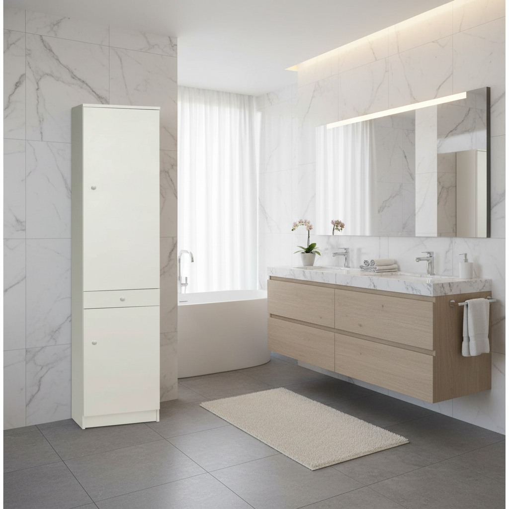 Mobile colonna a 2 ante e 1 cassetto con 3 ripiani regolabili finitura Bianco Liscio by Sarmog