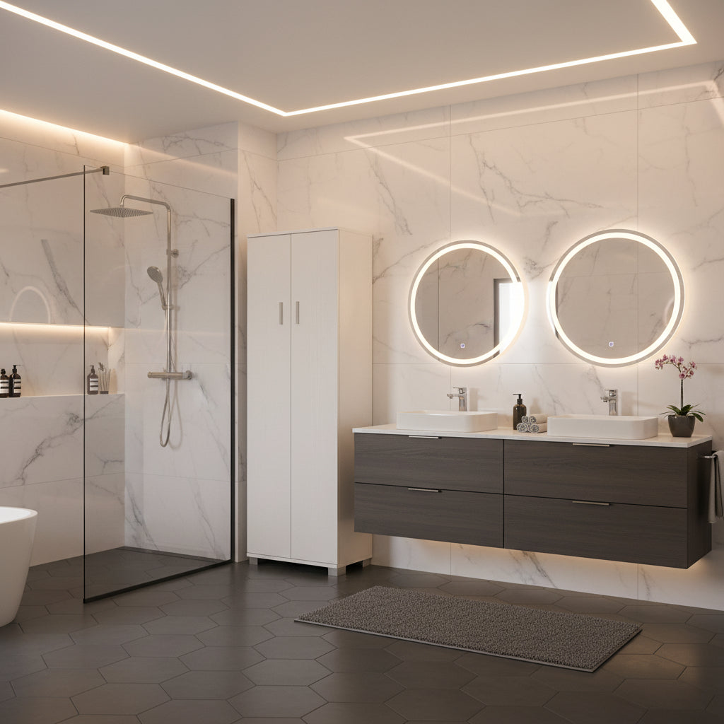 Mobile colonna a 2 ante con 3 ripiani regolabili e 1 fisso finitura Bianco Fiammato by Sarmog by CeramicStore | Lo specialista del tuo bagno