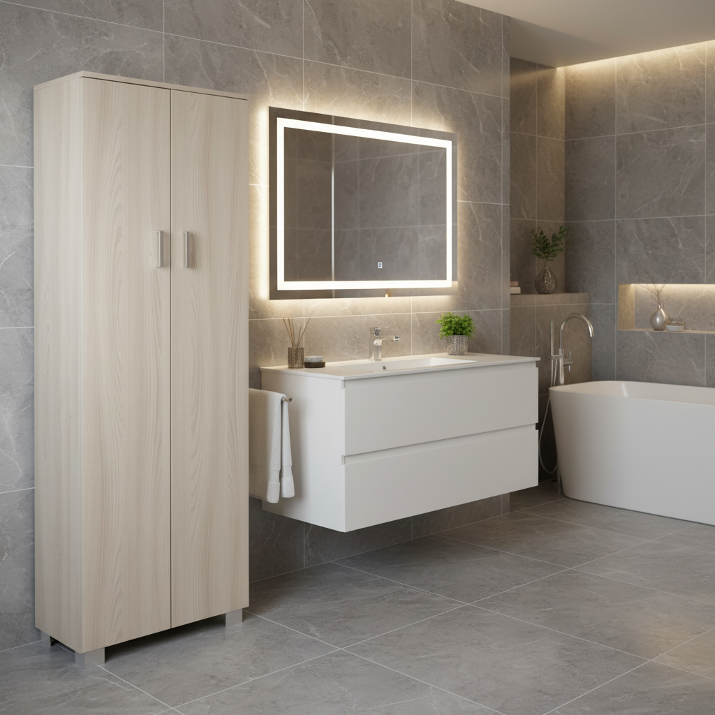 Mobile colonna a 2 ante con 3 ripiani regolabili e 1 fisso finitura Olmo Chiaro by Sarmog