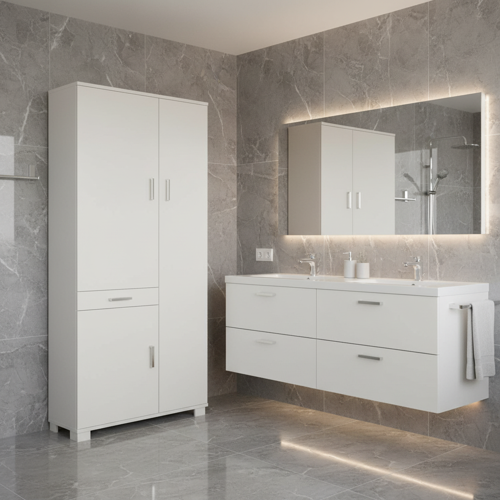 Mobile colonna a 3 ante e 1 cassetto con 6 ripiani finitura Bianco Fiammato by Sarmog