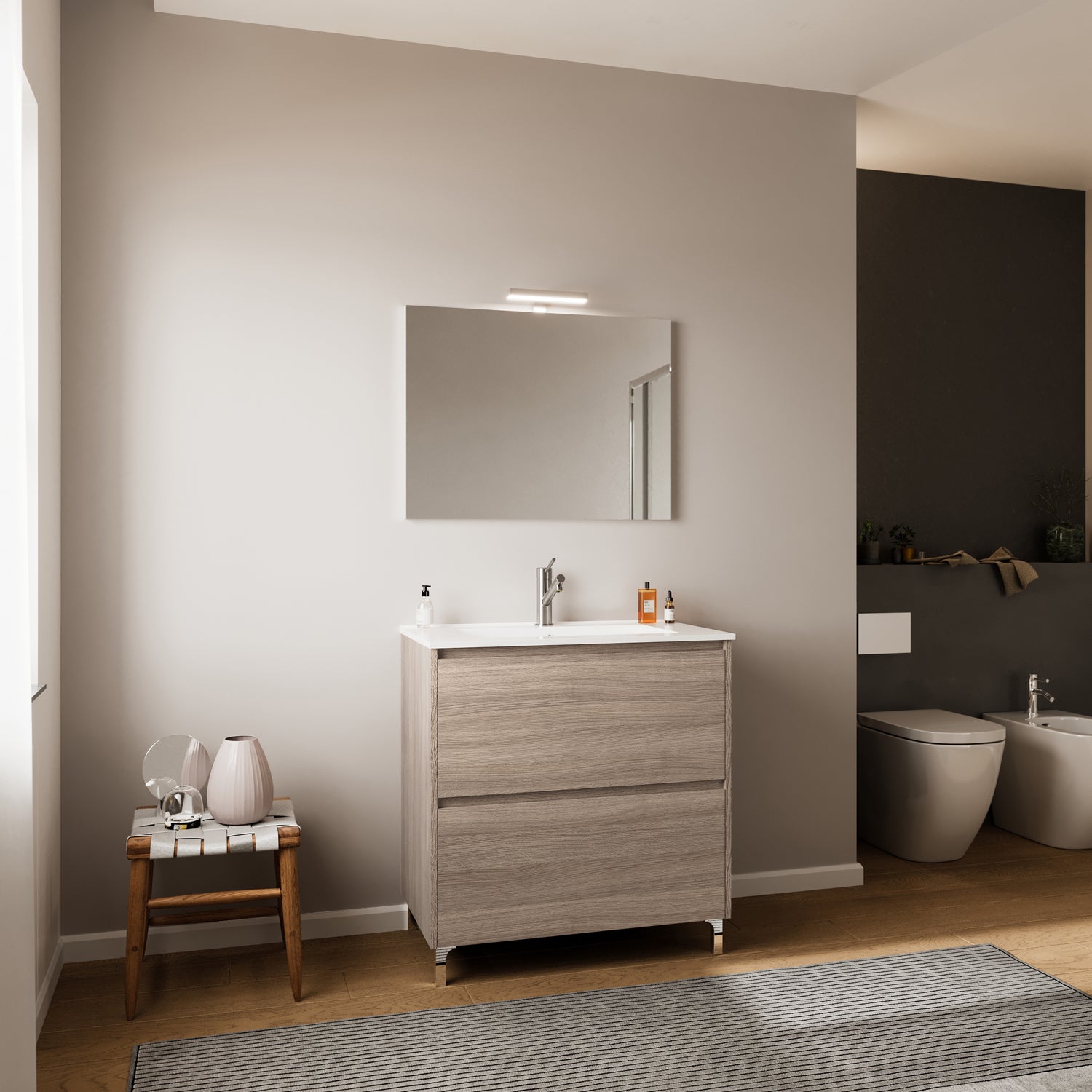 Mobile bagno con lavabo e specchiera Cubi&Co Berlino 80 cm - Rovere Fumo by CeramicStore | Lo specialista del tuo bagno