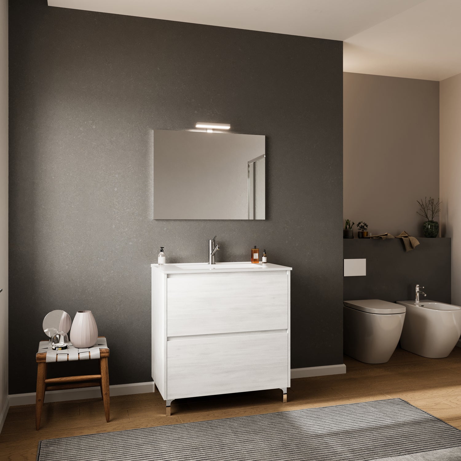 Mobile bagno con lavabo e specchiera Cubi&Co Berlino 80 cm - Rovere Bianco by CeramicStore | Lo specialista del tuo bagno
