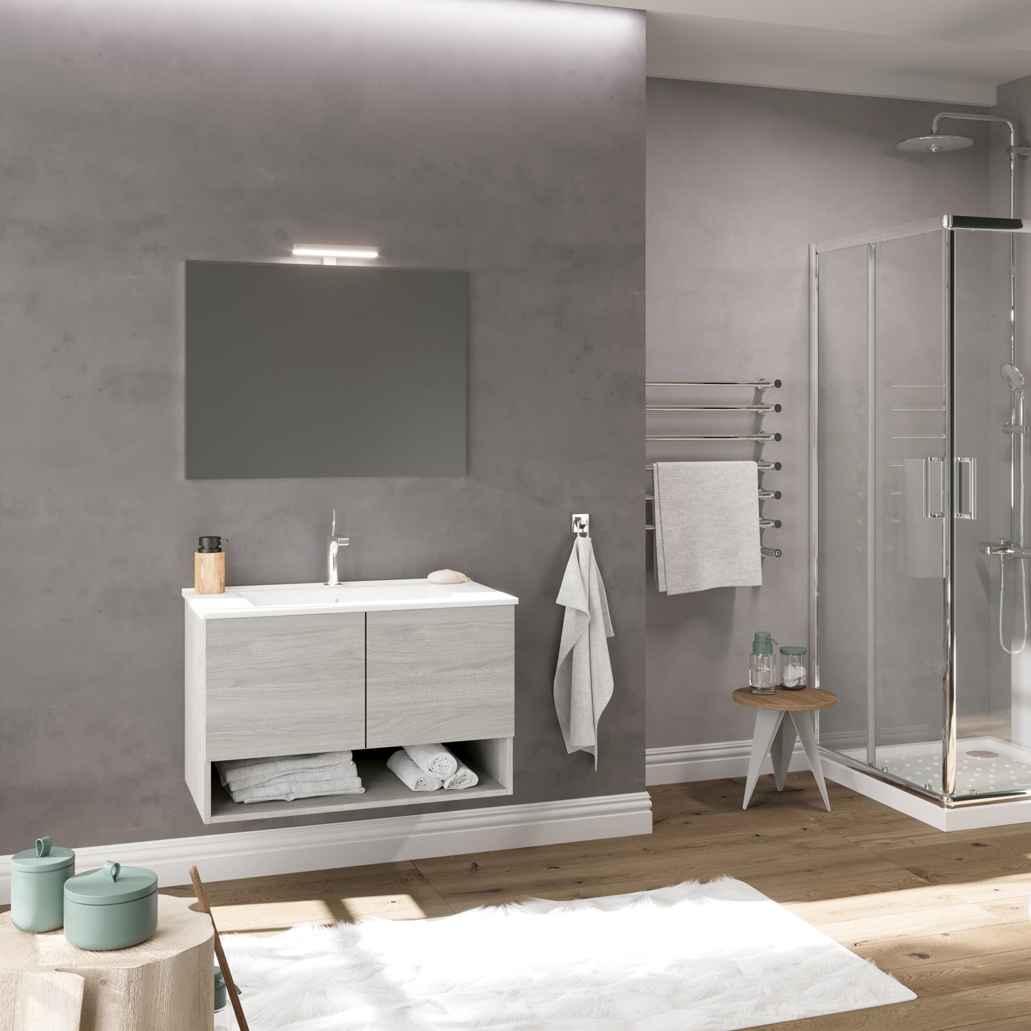 Mobile bagno con lavabo e specchiera Cubi&Co Barcellona 80 cm - Rovere Grigio by CeramicStore | Lo specialista del tuo bagno