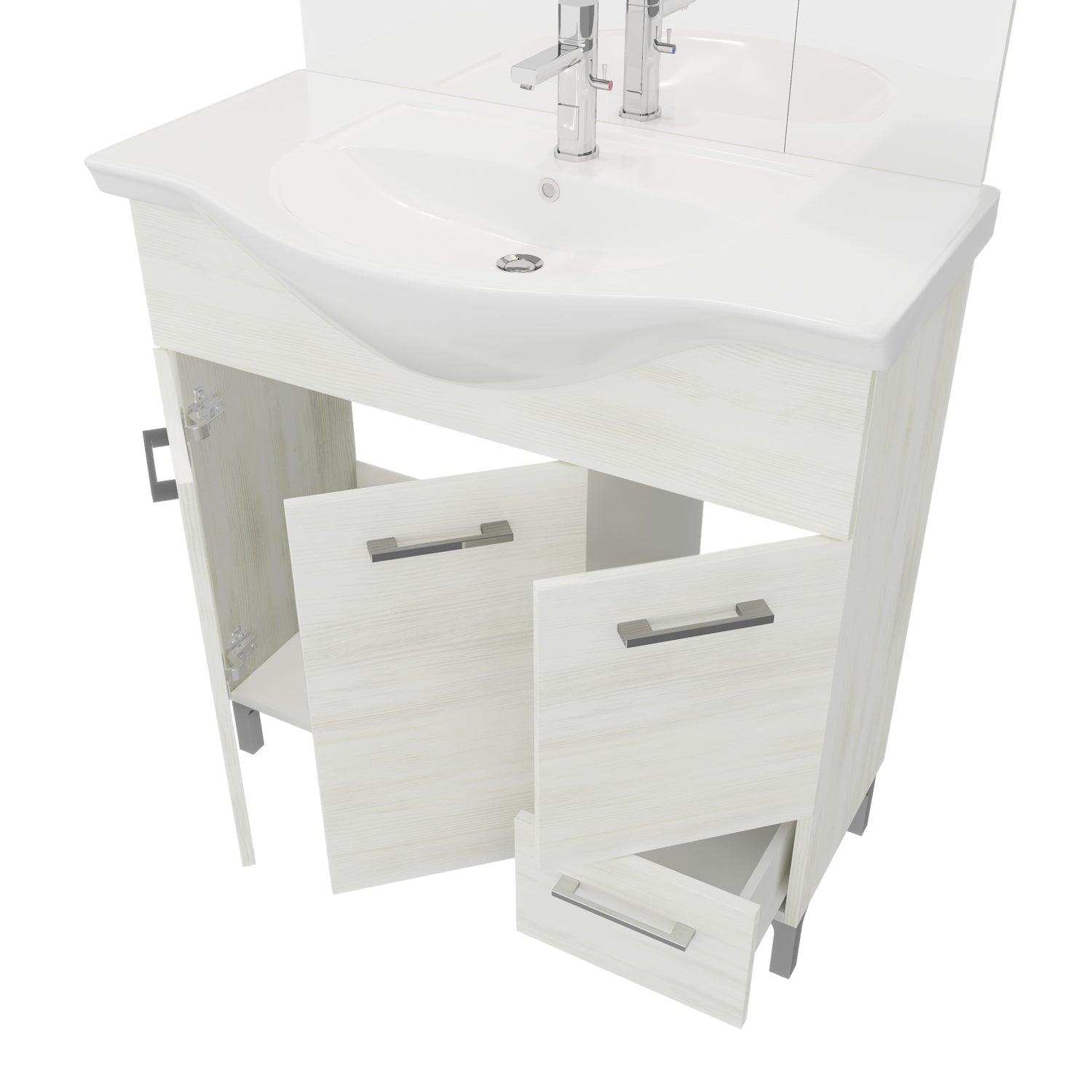 Mobile bagno completo di lavabo e specchio con pensile cm 85 Rovere Bianco Beach2 by CeramicStore | Lo specialista del tuo bagno
