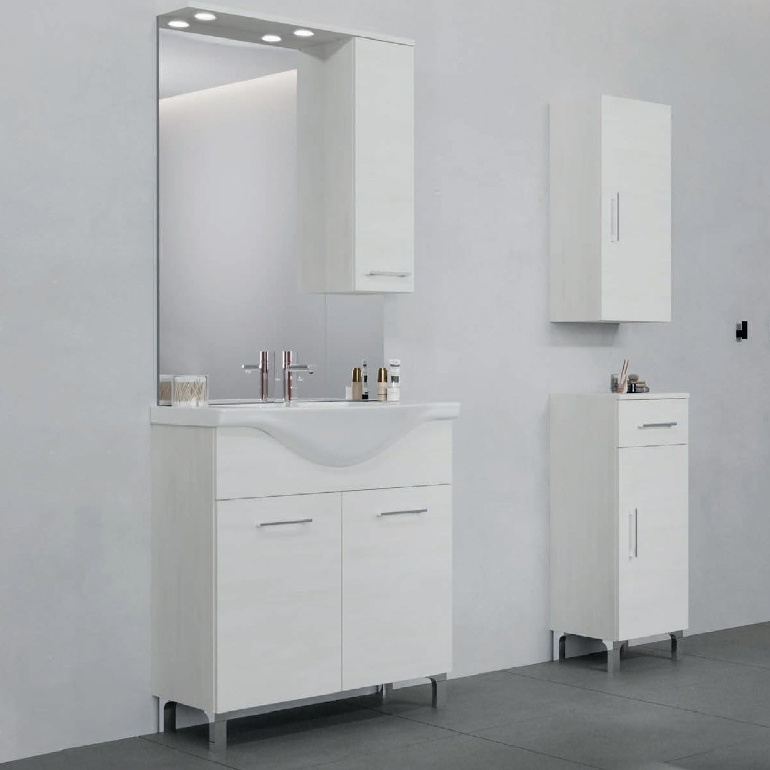 Mobile bagno completo di lavabo e specchio con pensile cm 75 Bianco Lucido Cubi&Co Beach 1 by CeramicStore | Lo specialista del tuo bagno