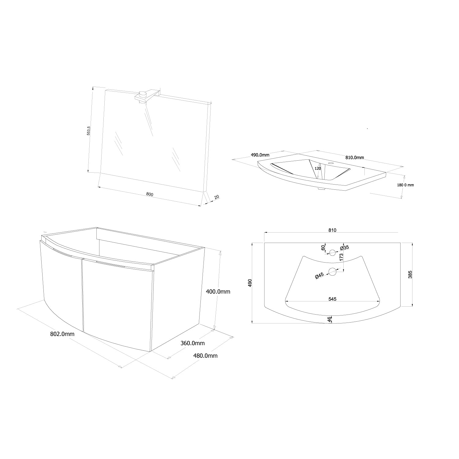 Mobile bagno a due ante con lavabo in resina specchio e lampada cm 80 Rovere Oro-modello Tide 2 by CeramicStore | Lo specialista del tuo bagno