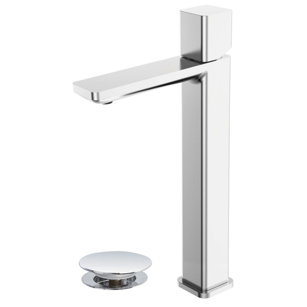 Kit miscelatore lavabo alto + bidet + doccia a una via RubiFlux serie Lilium Modello Chrome con piletta clic-clac in acciaio inox - Cromato lucido