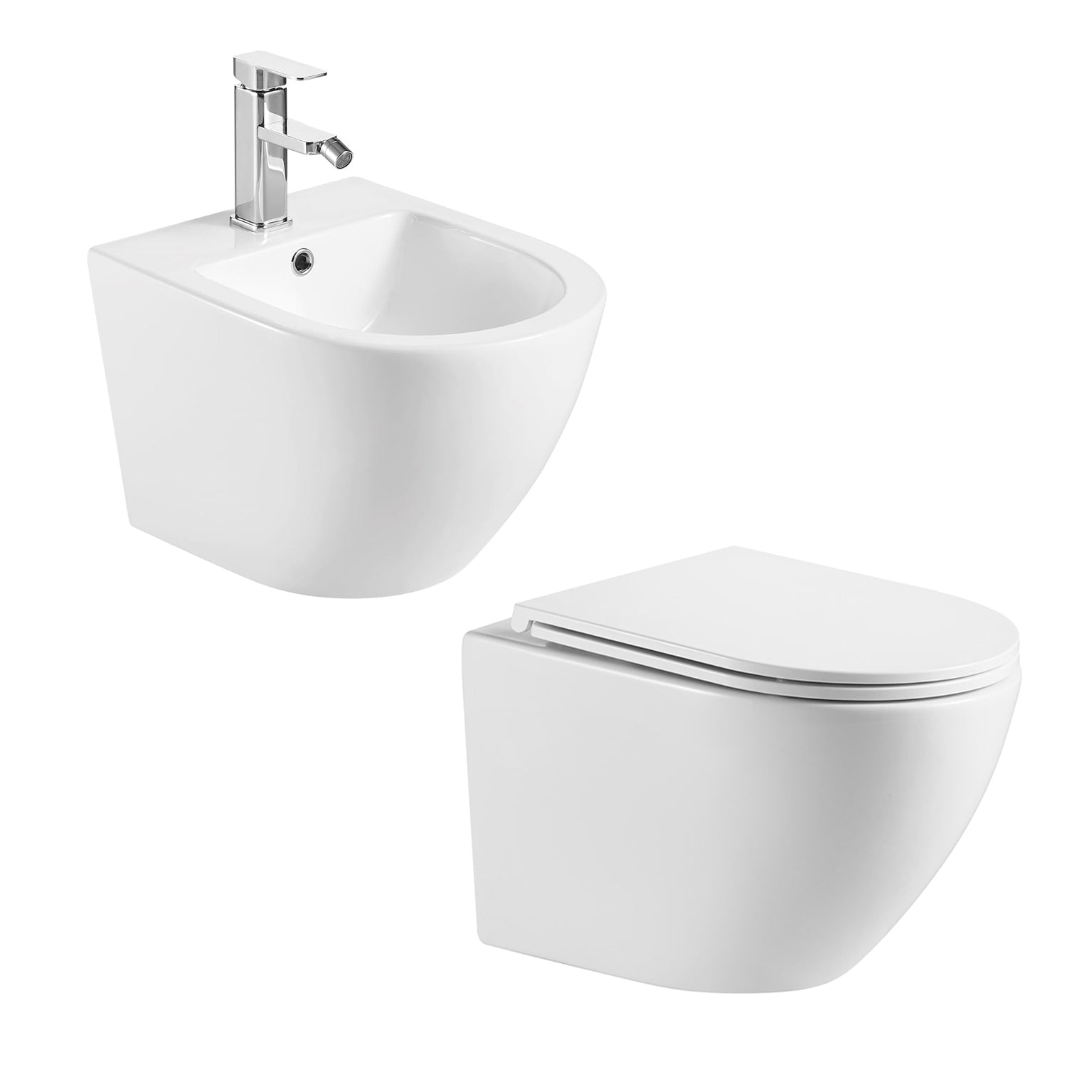 Sanitari bagno sospesi con copriwater BathCore modello Serenity Rimless/Tornado Quiet 49.5x36.5 cm - Bianco