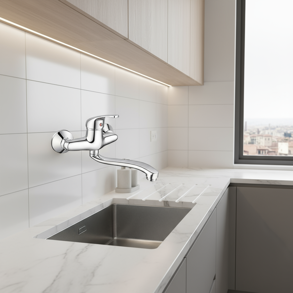 Einhand-Wandspülbeckenarmatur Delfina HydrAll Messing Chrom Kartusche Durchm. 40