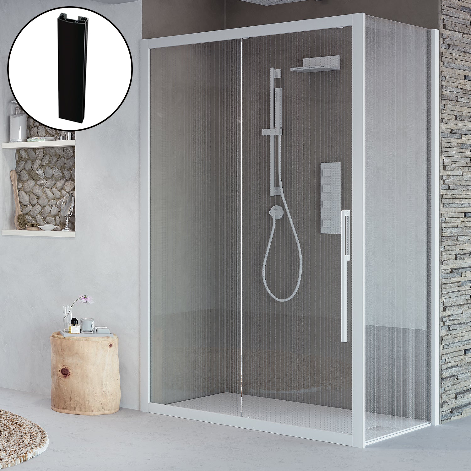 Parete fissa Itaca 77.5-79.5 cm cristallo trasparente 6mm h195 profilo nero essenza Made in Italy by CeramicStore | Lo specialista del tuo bagno