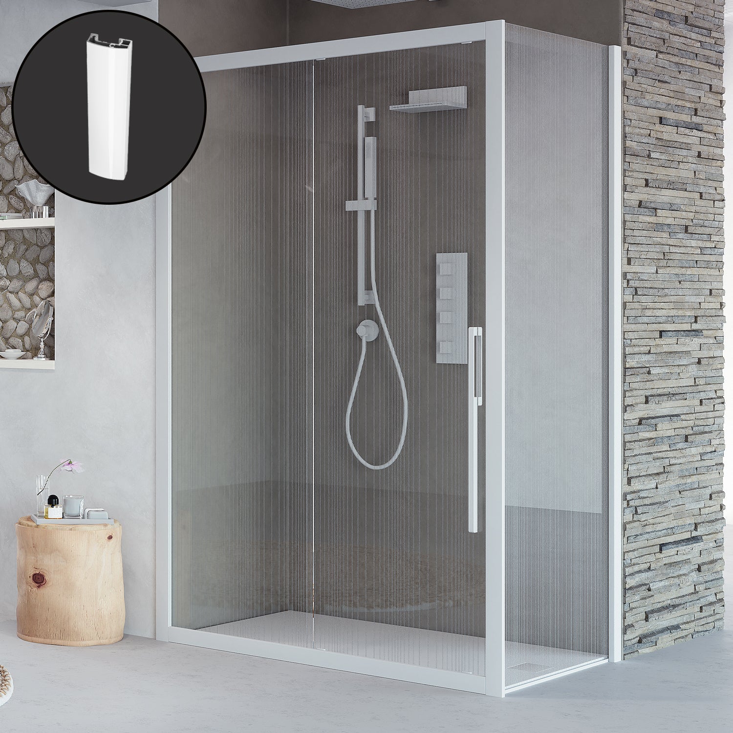 Parete fissa Itaca 77.5-79.5 cm cristallo serigrafato 6mm h195 profilo bianco essenza Made in Italy by CeramicStore | Lo specialista del tuo bagno