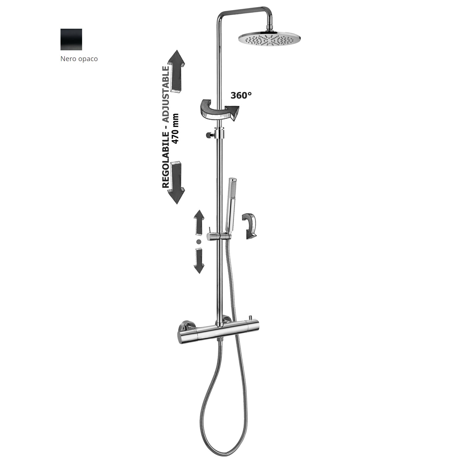 Colonna doccia regolabile Mini Birillo con soffione Master King, Paffoni - Nero Opaco by CeramicStore | Lo specialista del tuo bagno