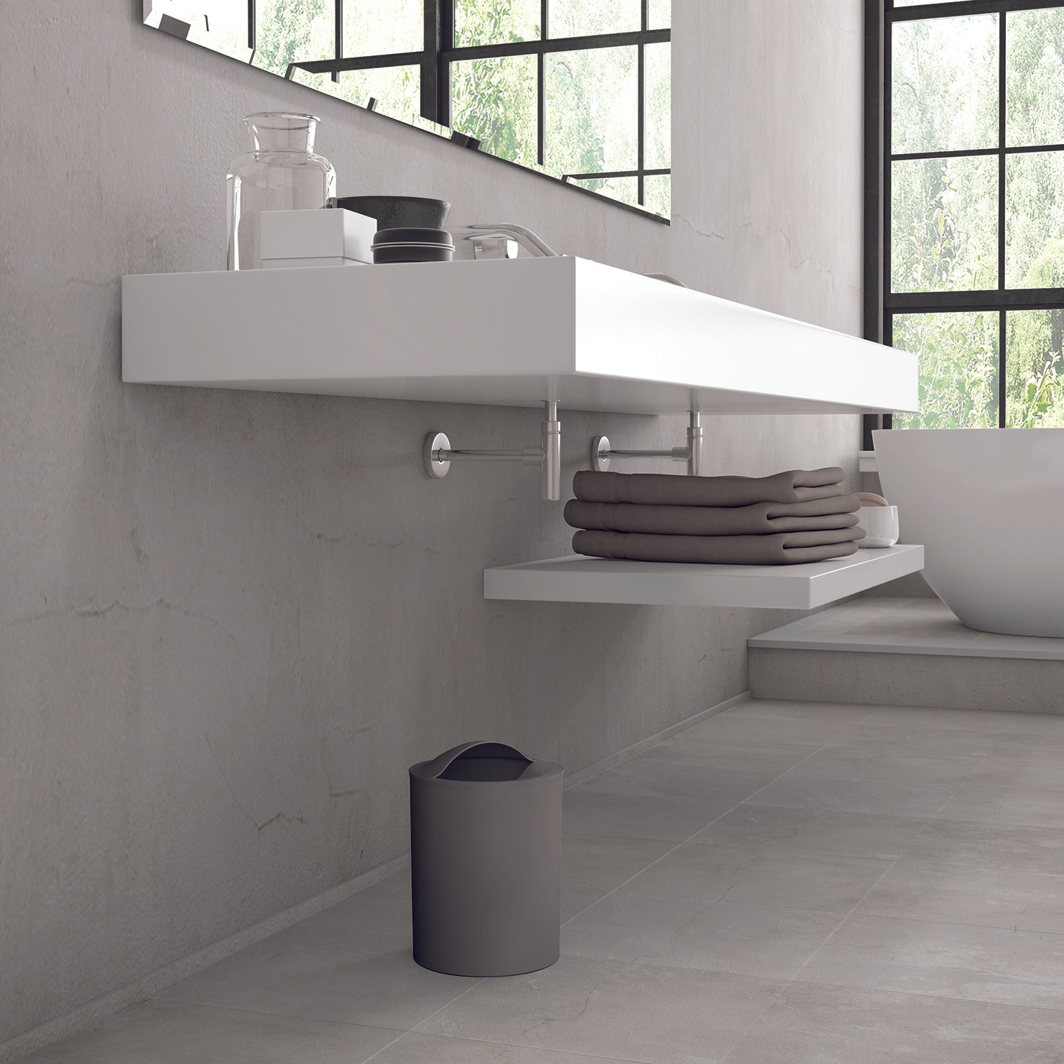 Cestino bagno da appoggio modello Eye di Gedy - Grigio by CeramicStore | Lo specialista del tuo bagno