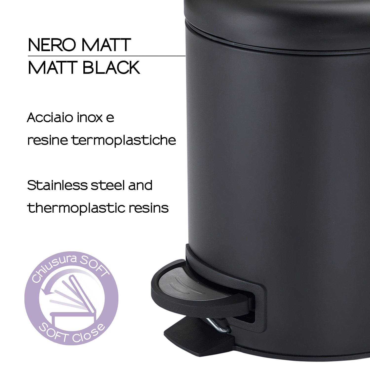 Portarifiuti 3 lt in Acciaio Inox modello Potty di Gedy - Nero Matt by CeramicStore | Lo specialista del tuo bagno