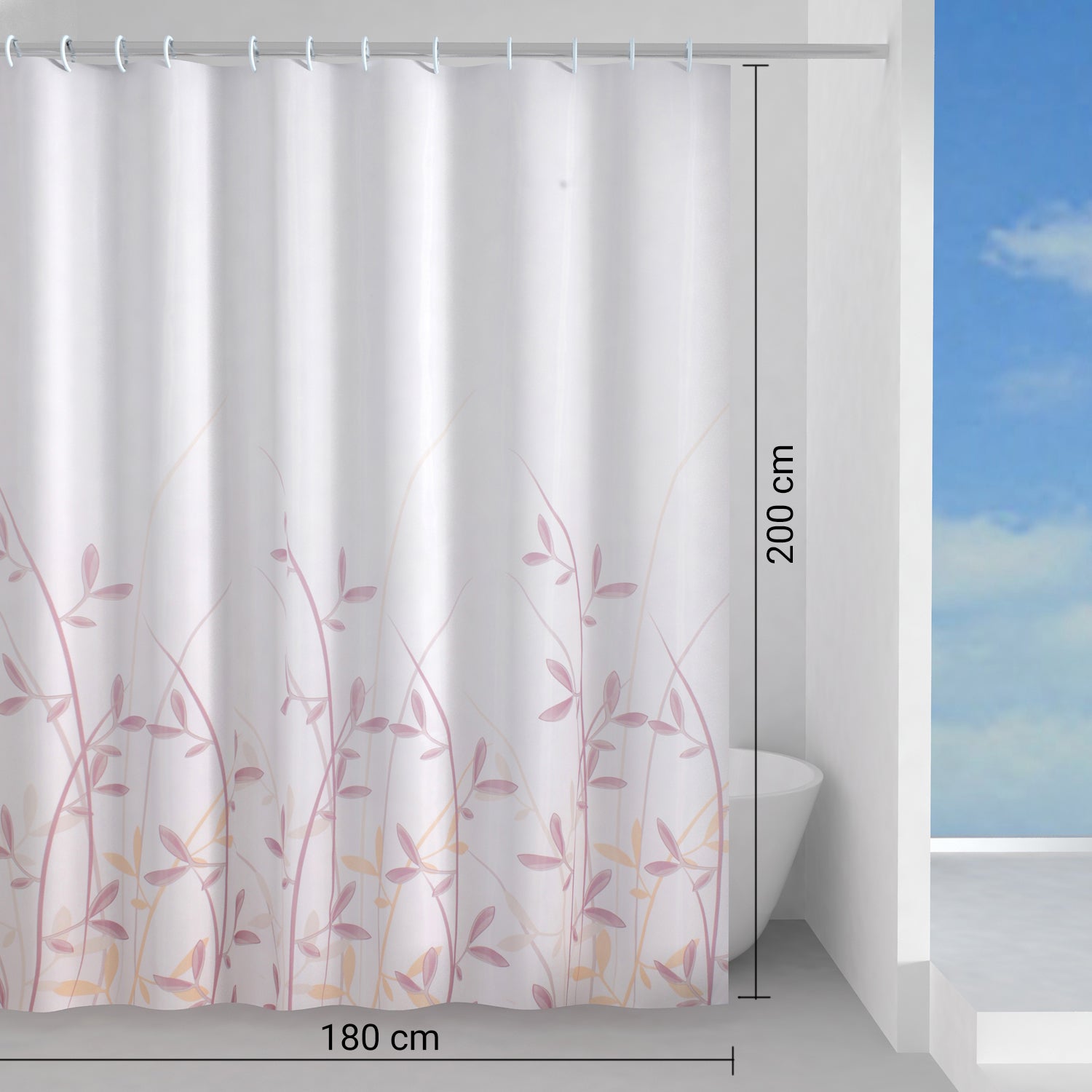 Tenda doccia in tessuto 180x200 cm modello Flora di Gedy - Rosa e Giallo by CeramicStore | Lo specialista del tuo bagno