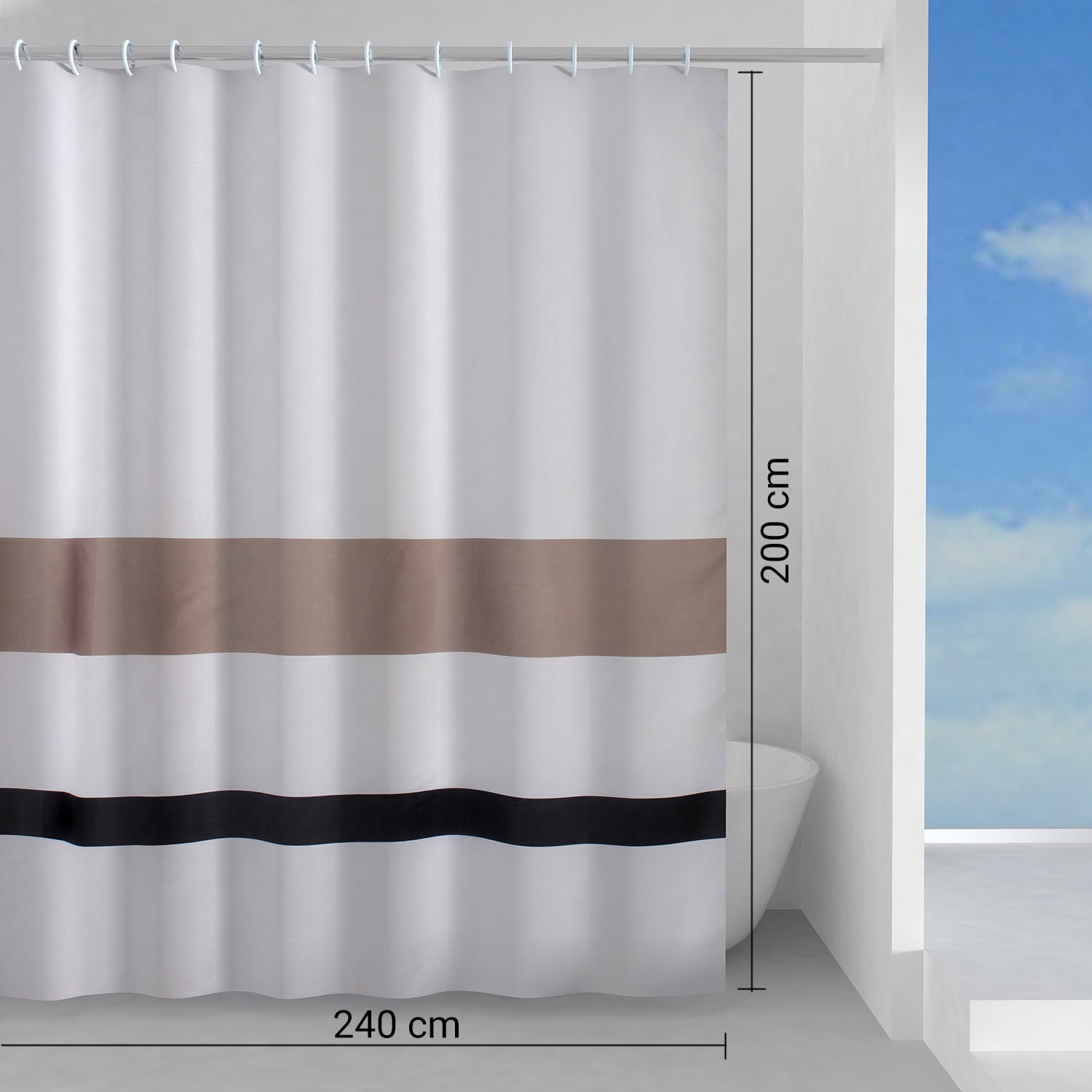 Tenda doccia in tessuto 240x200 cm modello Living di Gedy - Beige, Bianco e Nero by CeramicStore | Lo specialista del tuo bagno