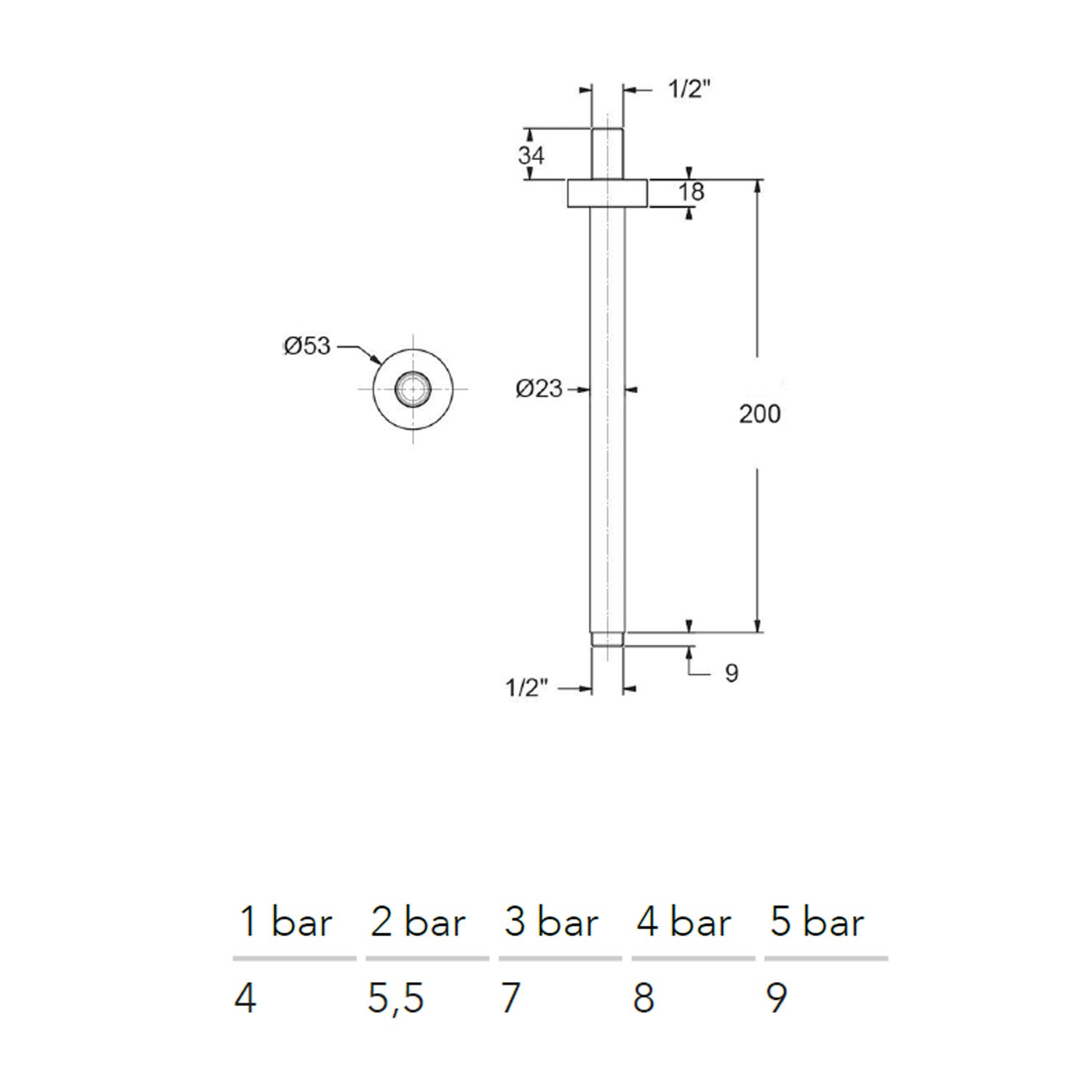 Braccio doccia tondo a soffitto 20 cm serie TriaSix in acciaio 316 spazzolato by CeramicStore | Lo specialista del tuo bagno