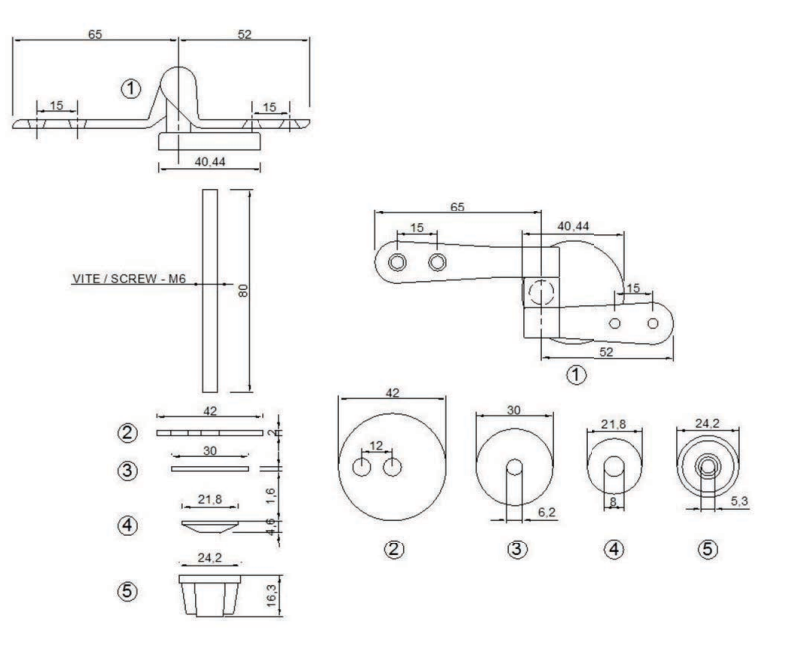 Par de soportes de aleación no ferrosa para asientos de madera, bisagra ajustable