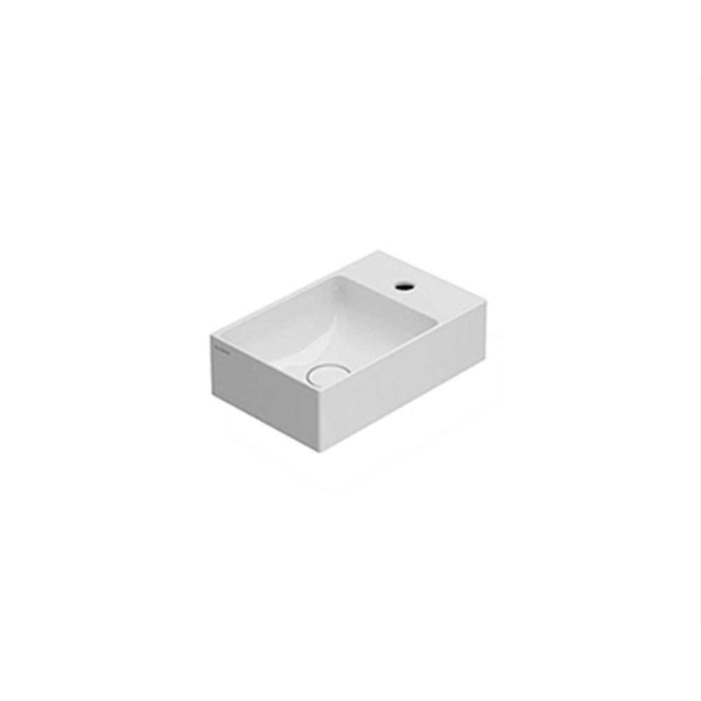 Lavabo da appoggio o sospeso T-Edge ceramica bianca lucida 40x25 peso 7