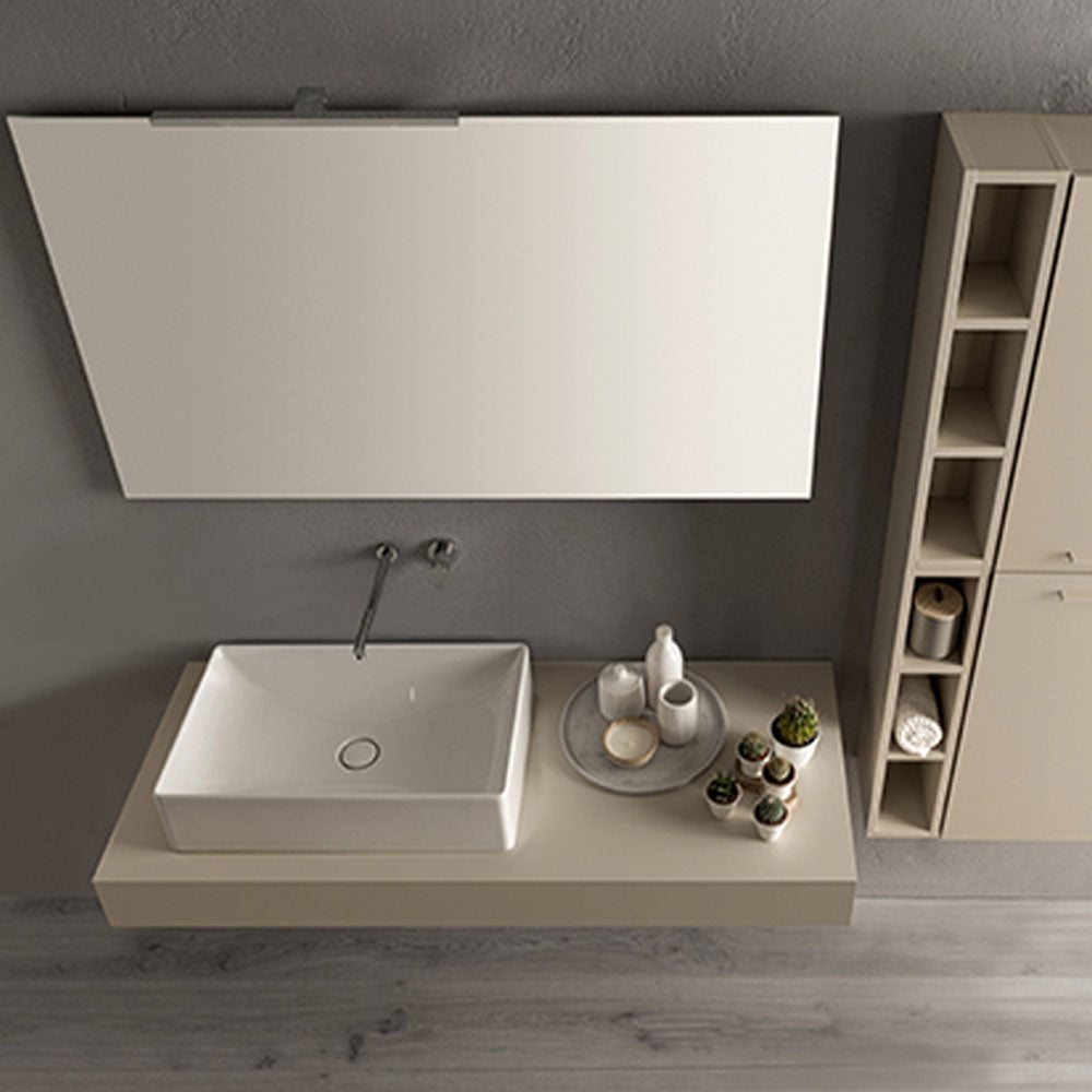 Lavabo da appoggio T-Edge ceramica bianca lucida 61x37 peso 15 kg