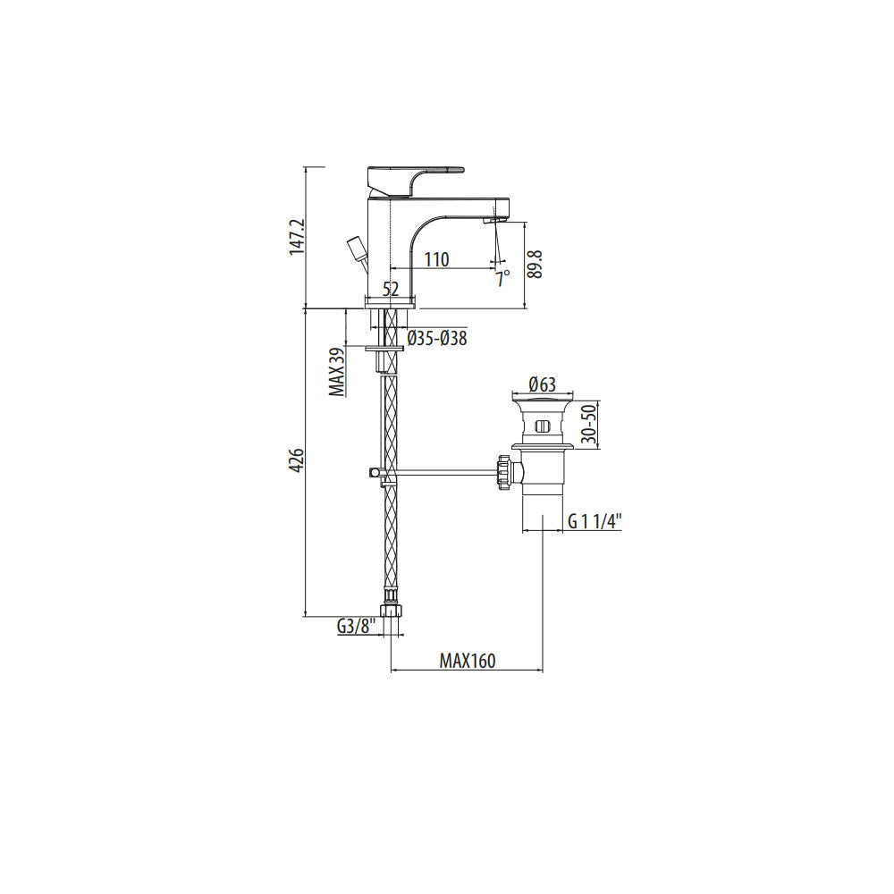 Miscelatore lavabo Gattoni H20MIX1000 scarico automatico bocca 110 mm by CeramicStore | Lo specialista del tuo bagno
