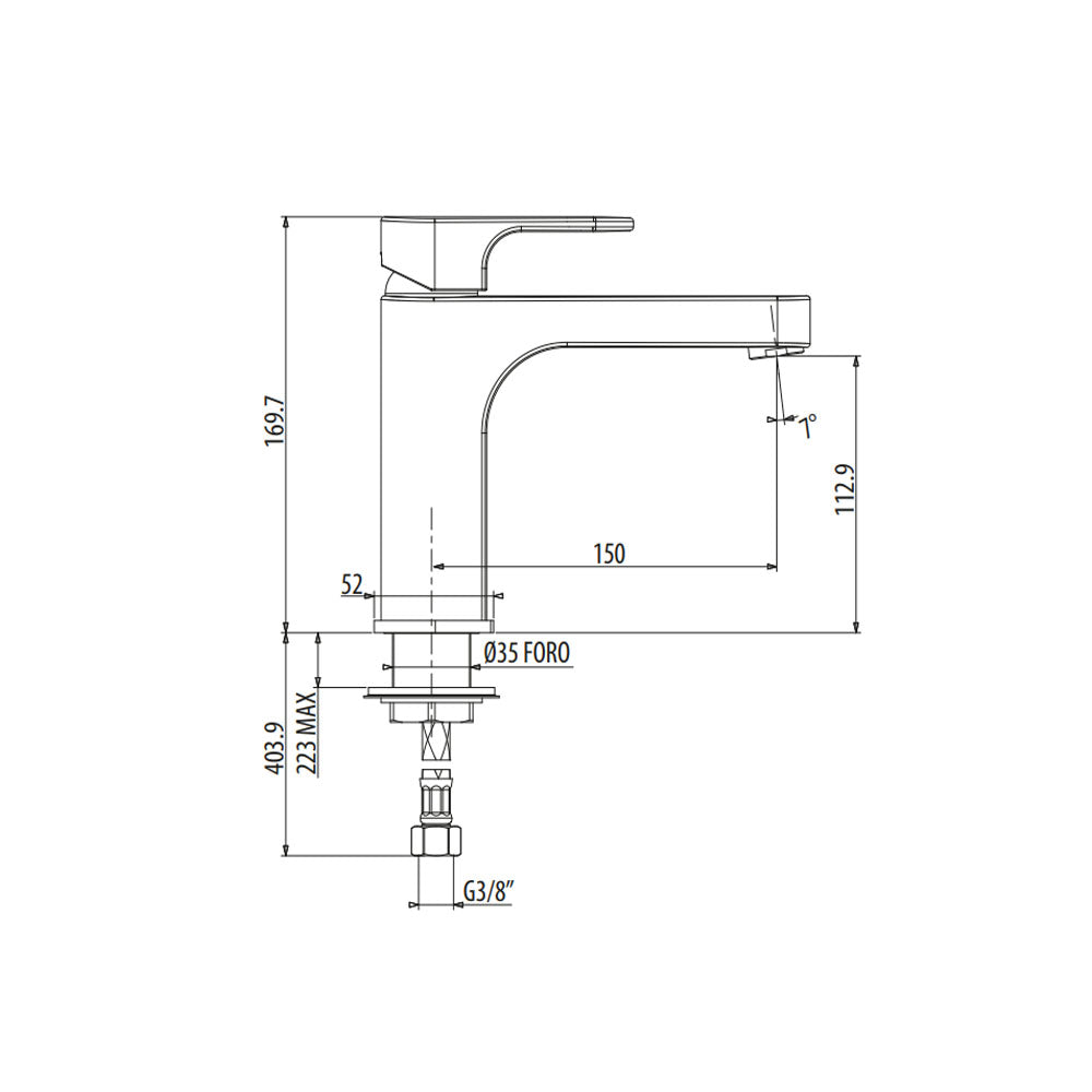 Miscelatore lavabo Gattoni H2MIX1000 con flex inox di alimentazione e bocca 150 mm by CeramicStore | Lo specialista del tuo bagno