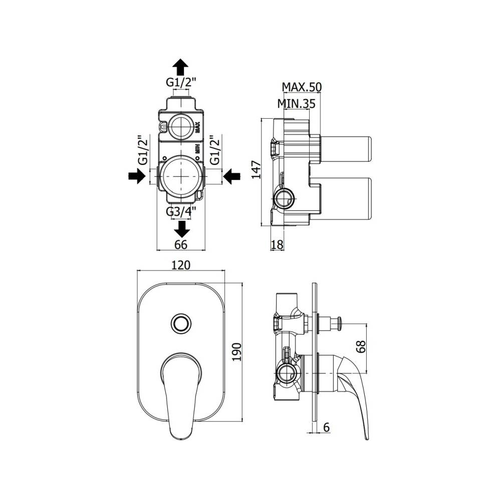 Miscelatore incasso doccia con deviatore a pulsante serie Duemila Paffoni - Cromato by CeramicStore | Lo specialista del tuo bagno