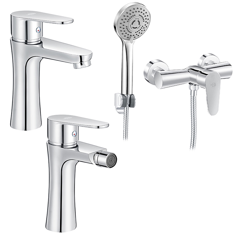 Set Miscelatori lavabo bidet con pilette e esterno doccia con doccetta serie Elizabeth Cromo by CeramicStore | Lo specialista del tuo bagno