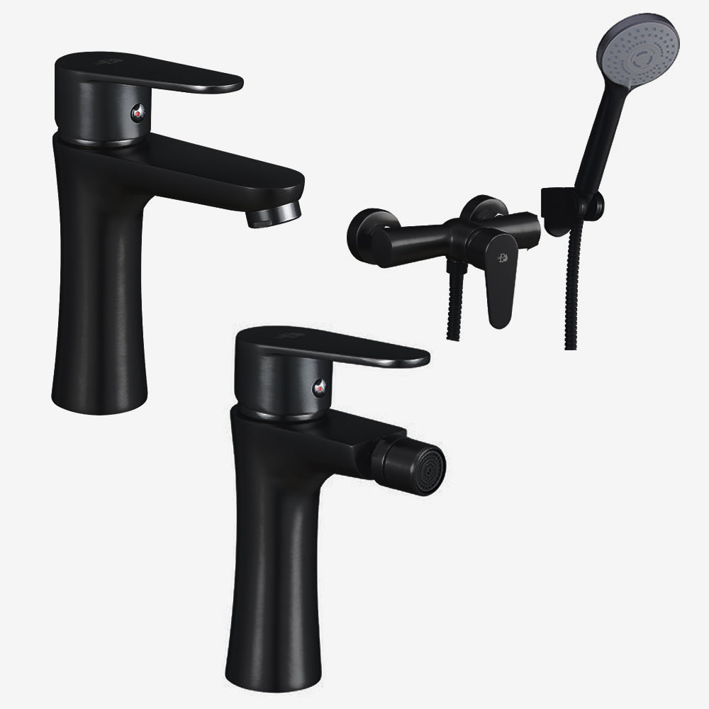 Set Miscelatori lavabo bidet con pilette e esterno doccia con doccetta serie Elizabeth Nero opaco by CeramicStore | Lo specialista del tuo bagno