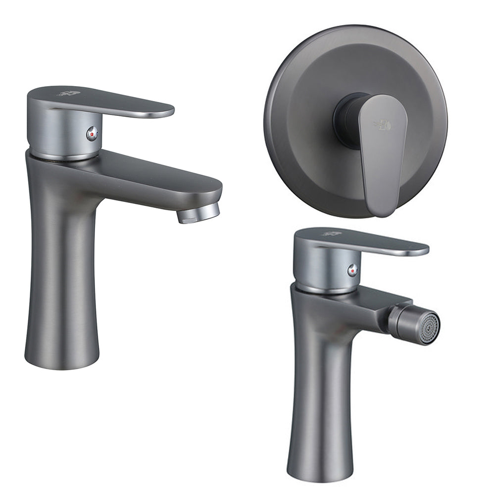 Set Miscelatori lavabo bidet con pilette e incasso doccia serie Elizabeth nichel nero spazzolato by CeramicStore | Lo specialista del tuo bagno